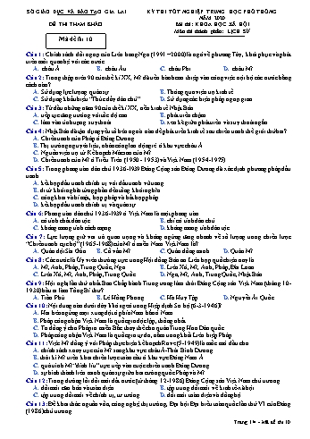 Đề thi tham khảo kì thi tốt nghiệp Trung học Phổ thông năm 2020 môn Lịch sử - Sở GD&ĐT Gia Lai - Mã đề thi 10
