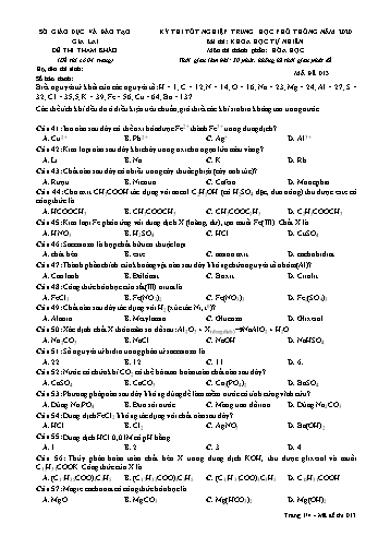 Đề thi tham khảo kì thi tốt nghiệp Trung học Phổ thông năm 2020 môn Hóa học - Sở GD&ĐT Gia Lai - Mã đề 013