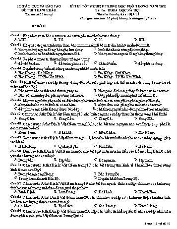 Đề thi tham khảo kì thi tốt nghiệp Trung học Phổ thông năm 2020 môn Địa lí - Sở GD&ĐT Gia Lai - Đề số 10