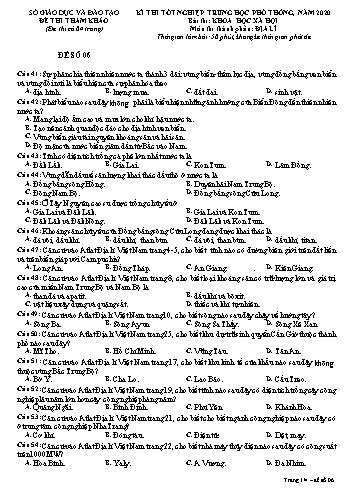 Đề thi tham khảo kì thi tốt nghiệp Trung học Phổ thông năm 2020 môn Địa lí - Sở GD&ĐT Gia Lai - Đề số 06