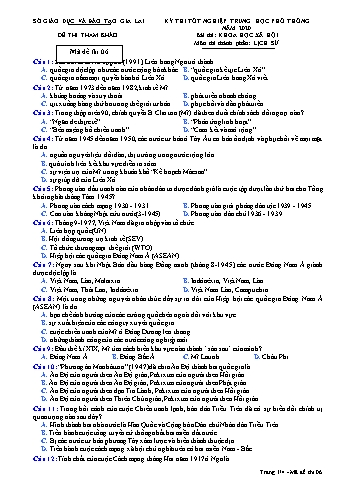 Đề thi tham khảo kì thi tốt nghiệp Trung học Phổ thông năm 2020 môn Lịch sử - Sở GD&ĐT Gia Lai - Mã đề thi 6