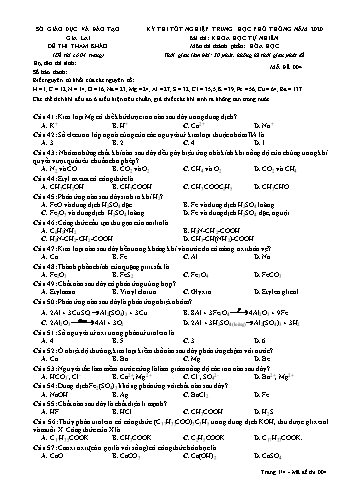 Đề thi tham khảo kì thi tốt nghiệp Trung học Phổ thông năm 2020 môn Hóa học - Sở GD&ĐT Gia Lai - Mã đề 004