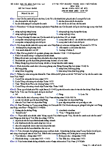 Đề thi tham khảo kì thi tốt nghiệp Trung học Phổ thông năm 2020 môn Lịch sử - Sở GD&ĐT Gia Lai - Mã đề thi 4