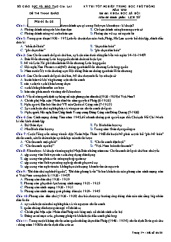 Đề thi tham khảo kì thi tốt nghiệp Trung học Phổ thông năm 2020 môn Lịch sử - Sở GD&ĐT Gia Lai - Mã đề thi 5