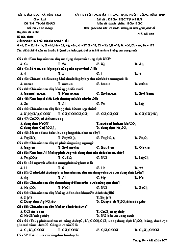 Đề thi tham khảo kì thi tốt nghiệp Trung học Phổ thông năm 2020 môn Hóa học - Sở GD&ĐT Gia Lai - Mã đề 007