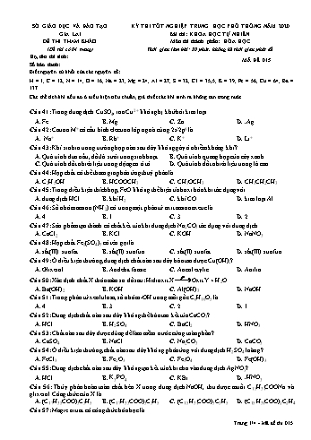 Đề thi tham khảo kì thi tốt nghiệp Trung học Phổ thông năm 2020 môn Hóa học - Sở GD&ĐT Gia Lai - Mã đề 015