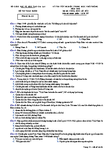 Đề thi tham khảo kì thi tốt nghiệp Trung học Phổ thông năm 2020 môn Lịch sử - Sở GD&ĐT Gia Lai - Mã đề thi 2