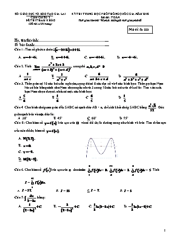 Đề thi tham khảo kì thi Trung học Phổ thông Quốc gia năm 2018 môn Toán học - Sở GD&ĐT Gia Lai (Có đáp án)