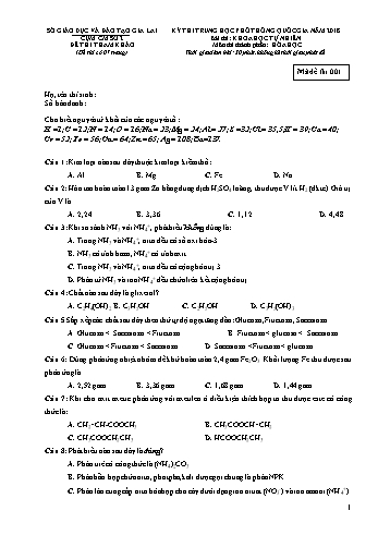 Đề thi tham khảo kì thi Trung học Phổ thông Quốc gia năm 2018 môn Hóa học - Sở GD&ĐT Gia Lai (Có đáp án)