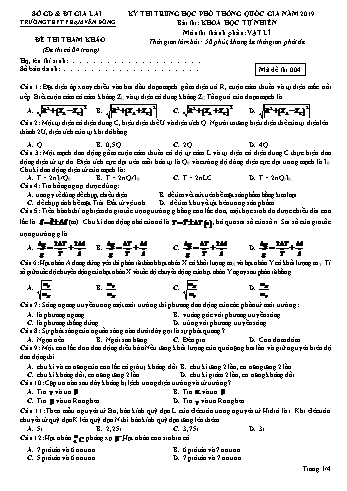 Đề thi tham khảo kỳ thi Trung học Phổ thông Quốc gia năm 2019 môn Vật lí - Trường THPT Phạm Văn Đồng - Mã đề 004 (Có đáp án)