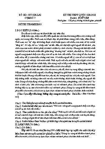 Đề thi tham khảo THPT Quốc gia năm 2018 môn Ngữ văn - Sở GD&ĐT Gia Lai (Có đáp án)
