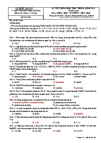 Đề thi tham khảo Trung học Phổ thông Quốc gia năm 2018 môn Hóa học - Trường THPT Huỳnh Thúc Kháng - Đề 2 (Có đáp án)