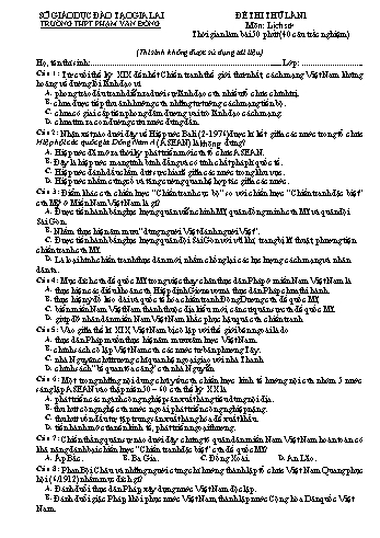 Đề thi thử lần 1 môn Lịch sử - Trường THPT Phạm Văn Đồng (Có đáp án)