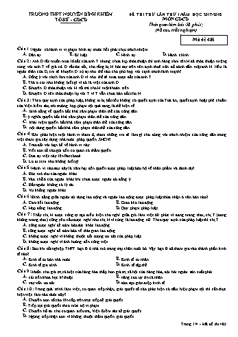 Đề thi thử lần thứ I môn Giáo dục công dân Lớp 12 - Trường THPT Nguyễn Bỉnh Khiêm - Năm học 2017-2018 - Mã đề 485 (Có đáp án)