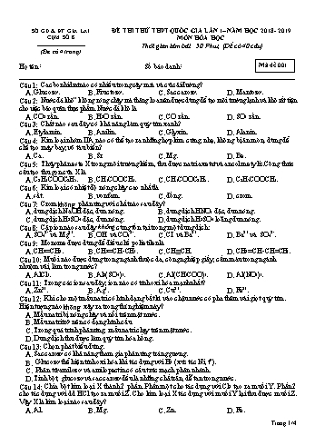 Đề thi thử THPT Quốc gia lần 1 môn Hóa học - Năm học 2018-2019 - Sở GD&ĐT Gia Lai - Mã đề 001 (Có đáp án)