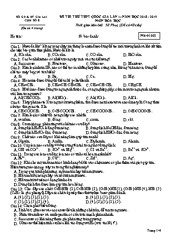 Đề thi thử THPT Quốc gia lần 1 môn Hóa học - Năm học 2018-2019 - Sở GD&ĐT Gia Lai - Mã đề 002 (Có đáp án)