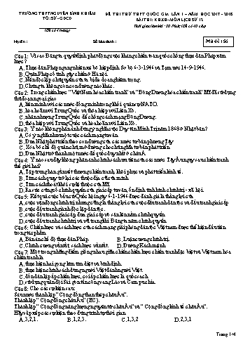 Đề thi thử THPT Quốc gia lần 1 môn Lịch sử 12 - Trường THPT Nguyễn Bỉnh Khiêm - Năm học 2017-2018 - Mã đề 156 (Có đáp án)