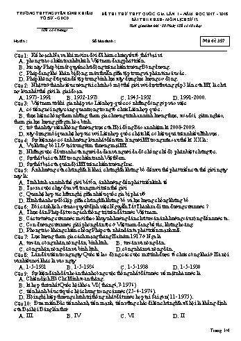 Đề thi thử THPT Quốc gia lần 1 môn Lịch sử 12 - Trường THPT Nguyễn Bỉnh Khiêm - Năm học 2017-2018 - Mã đề 357 (Có đáp án)