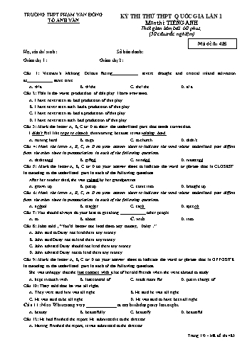 Đề thi thử THPT Quốc gia lần 1 môn Tiếng Anh - Trường THPT Phạm Văn Đồng - Mã đề 485 (Có đáp án)