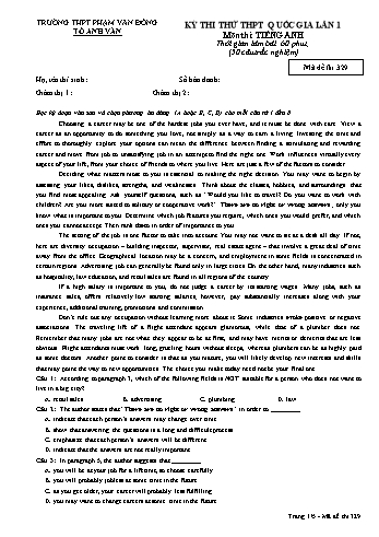 Đề thi thử THPT Quốc gia lần 1 môn Tiếng Anh - Trường THPT Phạm Văn Đồng - Mã đề 329 (Có đáp án)