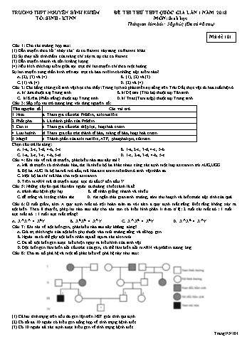 Đề thi thử THPT Quốc gia lần 1 năm 2018 môn Sinh học - Trường THPT Nguyễn Bỉnh Khiêm - Mã đề 101 (Có đáp án)