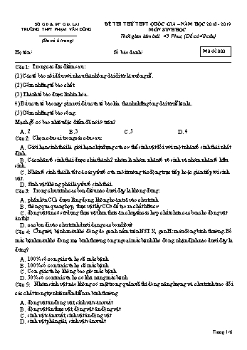 Đề thi thử THPT Quốc gia môn Sinh học - Năm học 2018-2019 - Trường THPT Phạm Văn Đồng - Mã đề 003 (Có đáp án)