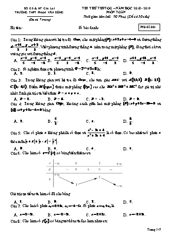 Đề thi thử THPT Quốc gia môn Toán học - Năm học 2018-2019 - Trường THPT Phạm Văn Đồng - Mã đề 001 (Có đáp án)