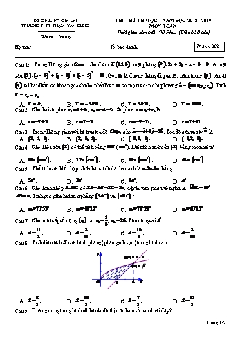 Đề thi thử THPT Quốc gia môn Toán học - Năm học 2018-2019 - Trường THPT Phạm Văn Đồng - Mã đề 002 (Có đáp án)