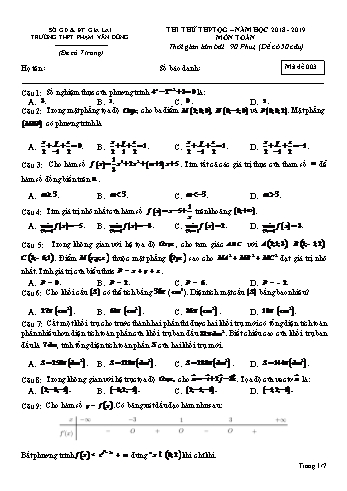 Đề thi thử THPT Quốc gia môn Toán học - Năm học 2018-2019 - Trường THPT Phạm Văn Đồng - Mã đề 003 (Có đáp án)