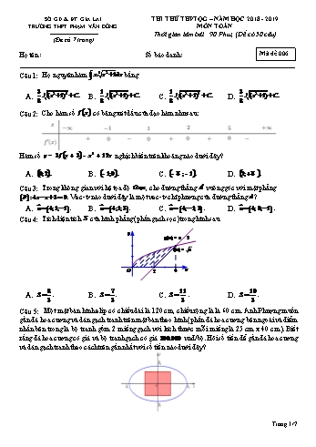 Đề thi thử THPT Quốc gia môn Toán học - Năm học 2018-2019 - Trường THPT Phạm Văn Đồng - Mã đề 006 (Có đáp án)