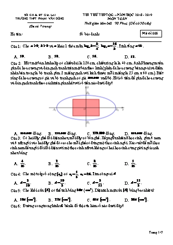 Đề thi thử THPT Quốc gia môn Toán học - Năm học 2018-2019 - Trường THPT Phạm Văn Đồng - Mã đề 005 (Có đáp án)