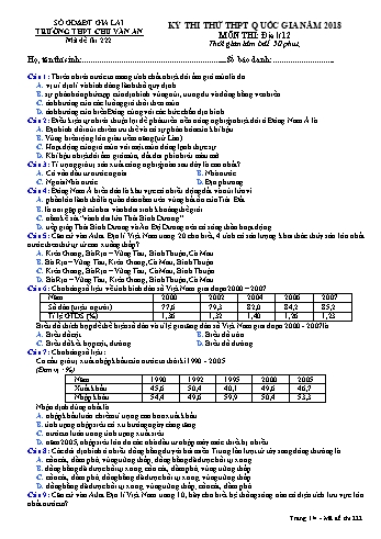 Đề thi thử THPT Quốc gia năm 2018 môn Địa lí Lớp 12 - Trường THPT Chu Văn An - Mã đề thi 222 (Có đáp án)