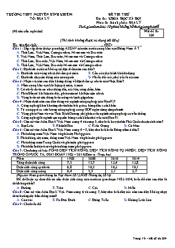 Đề thi thử THPT Quốc gia năm 2018 môn Địa lý - Trường THPT Nguyễn Bỉnh Khiêm - Mã đề 209 (Có đáp án)