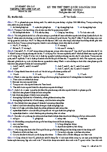 Đề thi thử THPT Quốc gia năm 2018 môn Giáo dục công dân 12 - Trường THPT Chu Văn An - Mã đề thi 356 (Có đáp án)