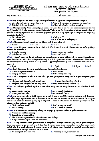 Đề thi thử THPT Quốc gia năm 2018 môn Giáo dục công dân 12 - Trường THPT Chu Văn An - Mã đề thi 483 (Có đáp án)