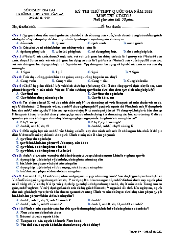 Đề thi thử THPT Quốc gia năm 2018 môn Giáo dục công dân 12 - Trường THPT Chu Văn An - Mã đề thi 222 (Có đáp án)