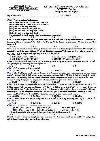 Đề thi thử THPT Quốc gia năm 2018 môn Hóa học - Trường THPT Chu Văn An - Mã đề thi 555 (Có đáp án)