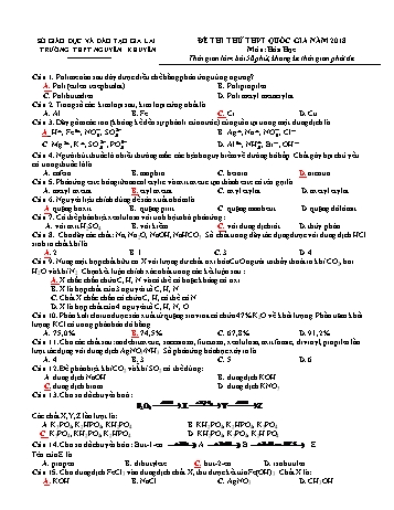 Đề thi thử THPT Quốc gia năm 2018 môn Hóa học - Trường THPT Nguyễn Khuyến (Có đáp án)