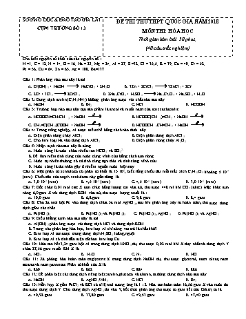 Đề thi thử THPT Quốc gia năm 2018 môn Hóa học - Trường THPT Pleiku (Có đáp án)