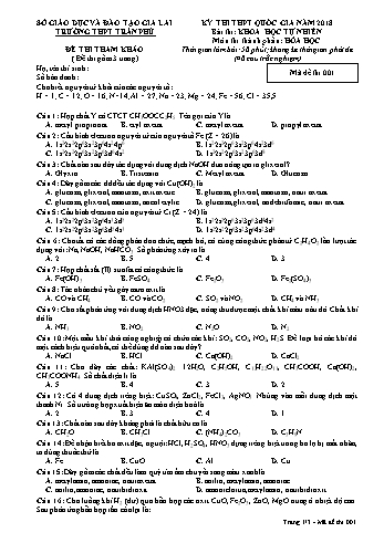 Đề thi thử THPT Quốc gia năm 2018 môn Hóa học - Trường THPT Trần Phú