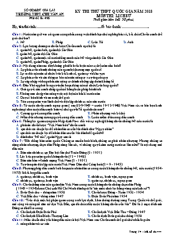 Đề thi thử THPT Quốc gia năm 2018 môn Lịch sử - Trường THPT Chu Văn An - Mã đề thi 495 (Có đáp án)