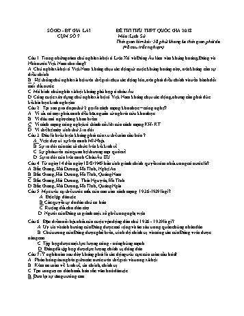 Đề thi thử THPT Quốc gia năm 2018 môn Lịch sử - Trường THPT Lê Hoàn (Có đáp án)