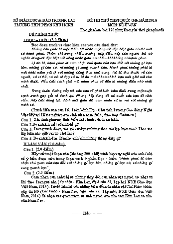 Đề thi thử THPT Quốc gia năm 2018 môn Ngữ văn - Trường THPT Phan Chu Trinh - Đề 2 (Có đáp án)