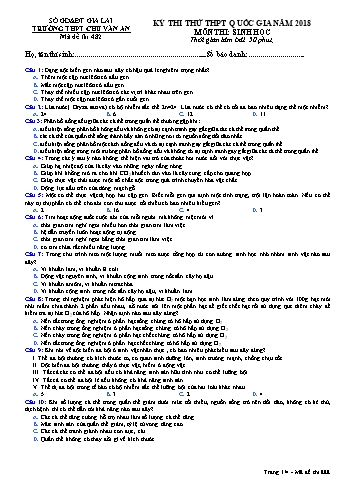 Đề thi thử THPT Quốc gia năm 2018 môn Sinh học - Trường THPT Chu Văn An - Mã đề thi 482 (Có đáp án)