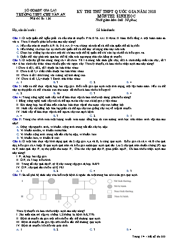 Đề thi thử THPT Quốc gia năm 2018 môn Sinh học - Trường THPT Chu Văn An - Mã đề thi 136 (Có đáp án)