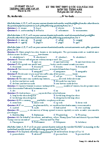 Đề thi thử THPT Quốc gia năm 2018 môn Tiếng Anh - Trường THPT Chu Văn An - Mã đề thi 476 (Có đáp án)