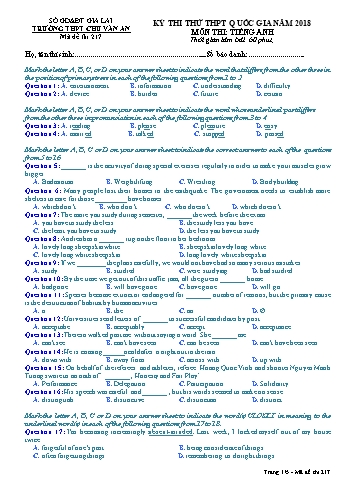 Đề thi thử THPT Quốc gia năm 2018 môn Tiếng Anh - Trường THPT Chu Văn An - Mã đề thi 217 (Có đáp án)