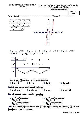 Đề thi thử THPT Quốc gia năm 2018 môn Toán học - Sở GD&ĐT Gia Lai - Mã đề thi 001 (Có đáp án)