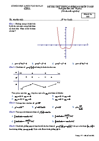 Đề thi thử THPT Quốc gia năm 2018 môn Toán học - Sở GD&ĐT Gia Lai - Mã đề thi 002 (Có đáp án)