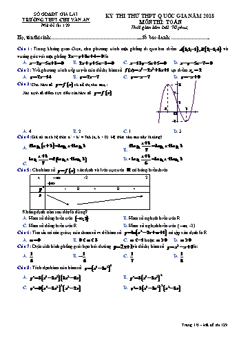 Đề thi thử THPT Quốc gia năm 2018 môn Toán học - Trường THPT Chu Văn An - Mã đề thi 129 (Có đáp án)